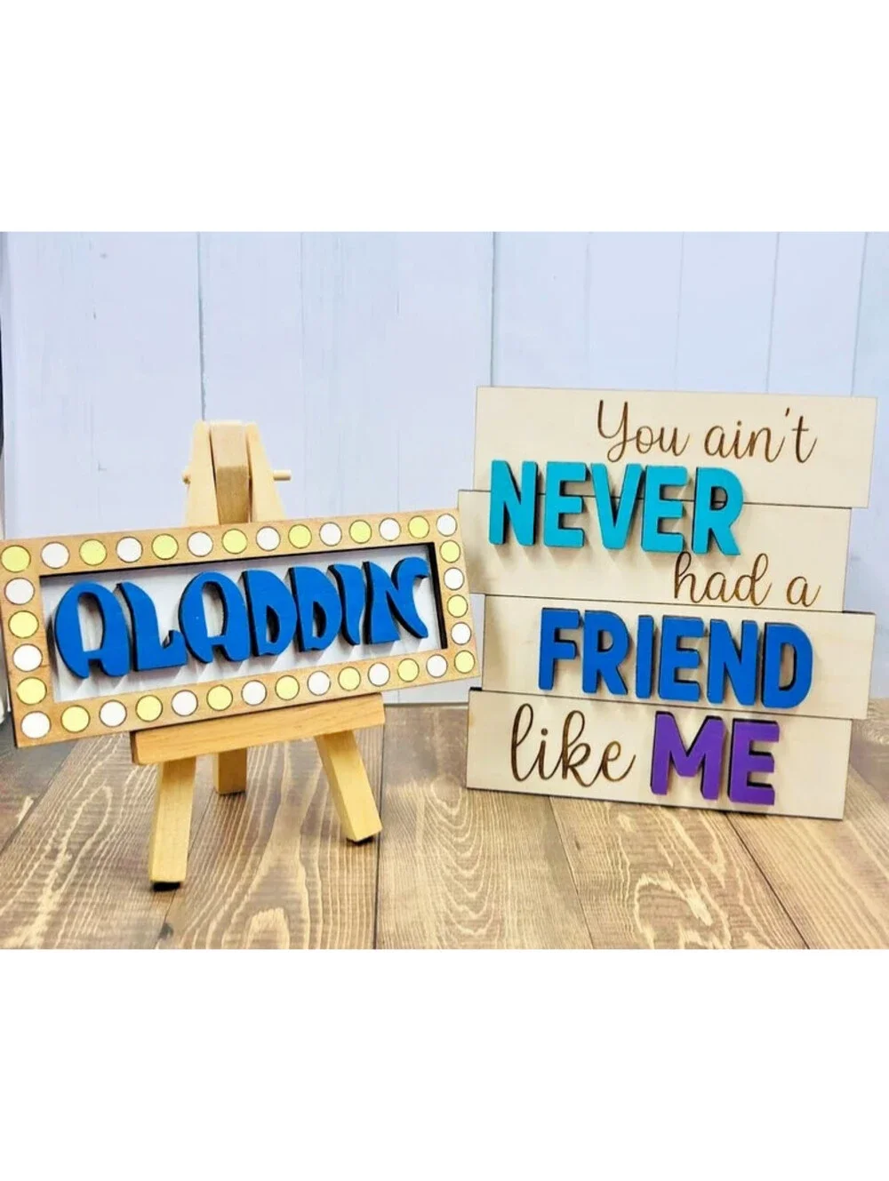 lot of 6 Pcs Aladdin Tiered Tray Decor Set Wooden Signs - hand painted OOAK